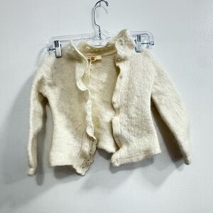 Sezane Cream Ruffle-Trim Kids Cardigan